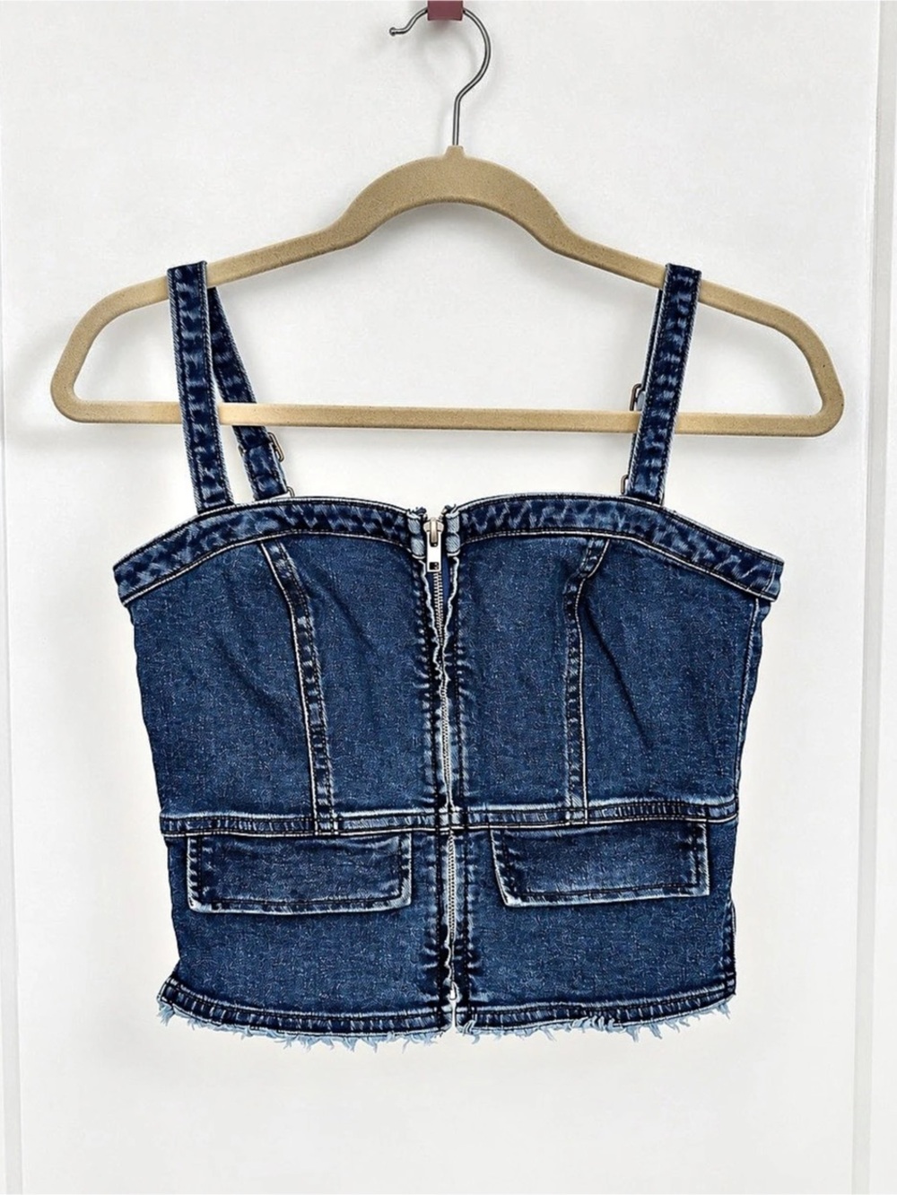 Oak + Fort Denim Corset Top Denim Cropped Bustier Size Small